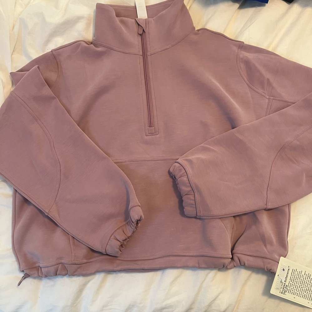 lululemon Brushed Softstreme Half Zip light purple pocket in front new with tags